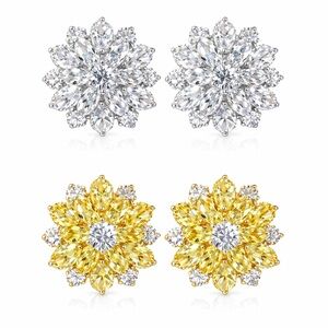 Yellow Silver Flower Crystal Earrings